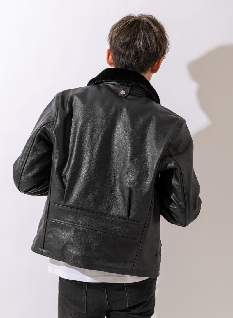 フリーダムレザー 革ジャン メンズ 本革 襟ボア付 シングルライダース