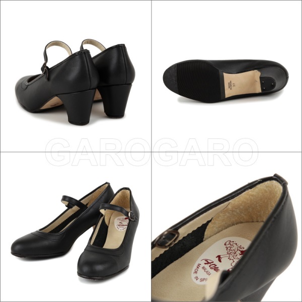 OSUNA 入門用フラメンコシューズ[釘なし]Piel(表皮) 皮ベルト 黒