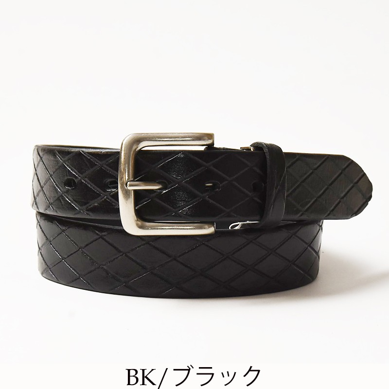 日本製 飯田工房 いいだこうぼう ダイヤ 型押し レザー ベルト メンズ