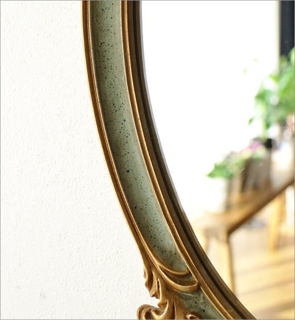 アンティーク 壁掛け鏡 ウォールミラー 楕円 オーバル ロココ調