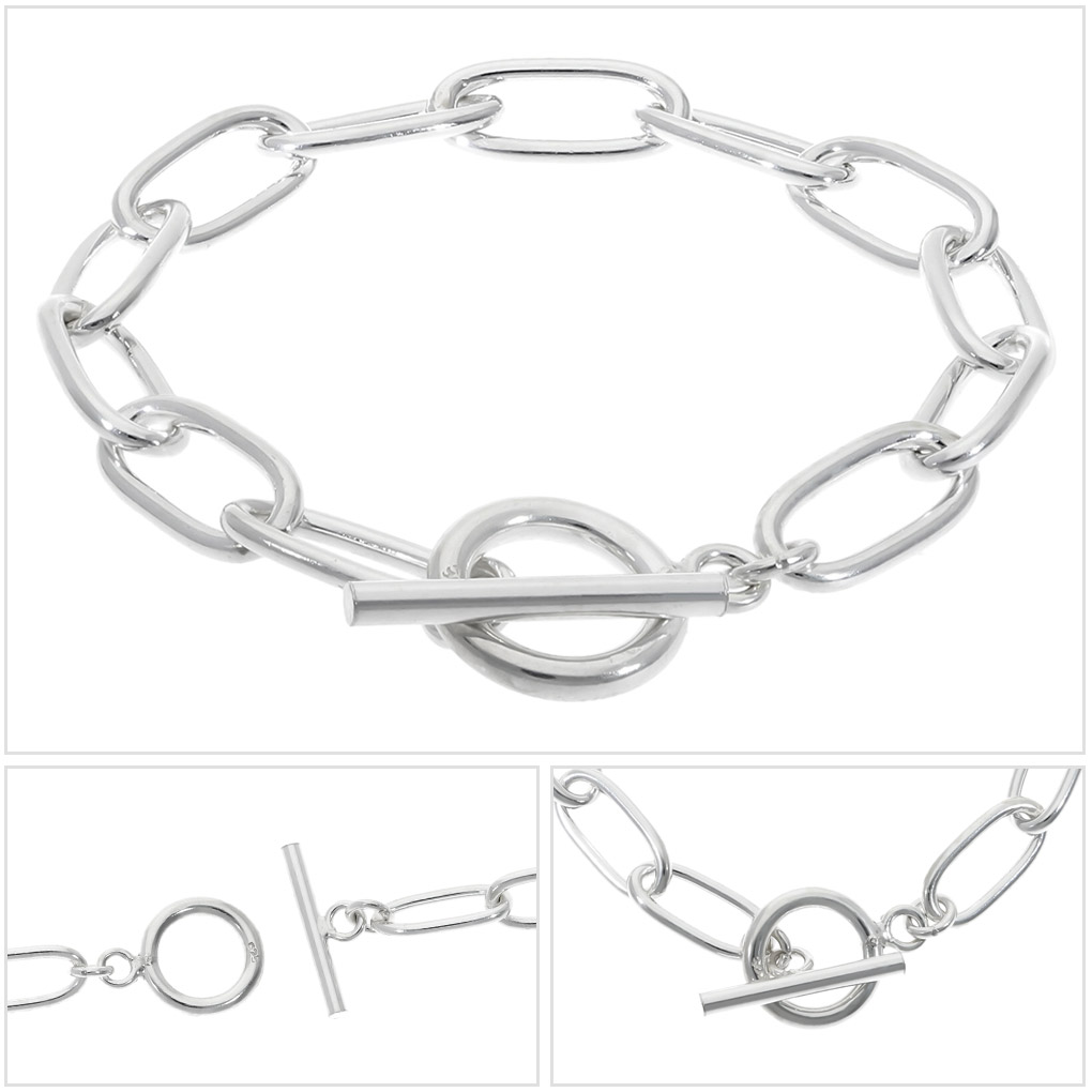 シルバー925 長あずきチェーン ブレスレット シルバー マンテル Tバー