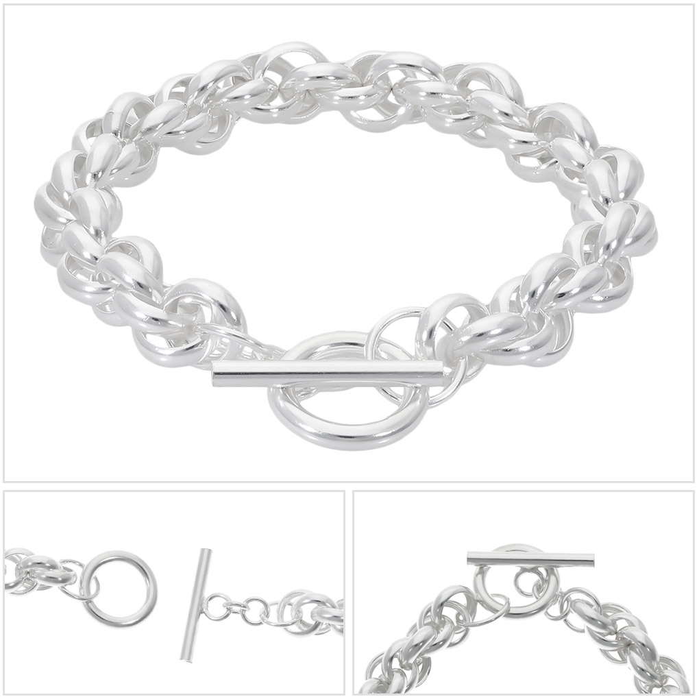 シルバー925 ダブルロールチェーン ブレスレット シルバー マンテル T