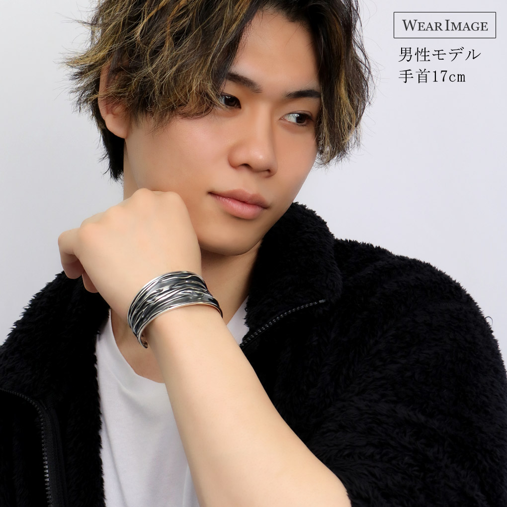 幅広 ヴィンテージ パターン シルバー バングル ブレスレット シルバー