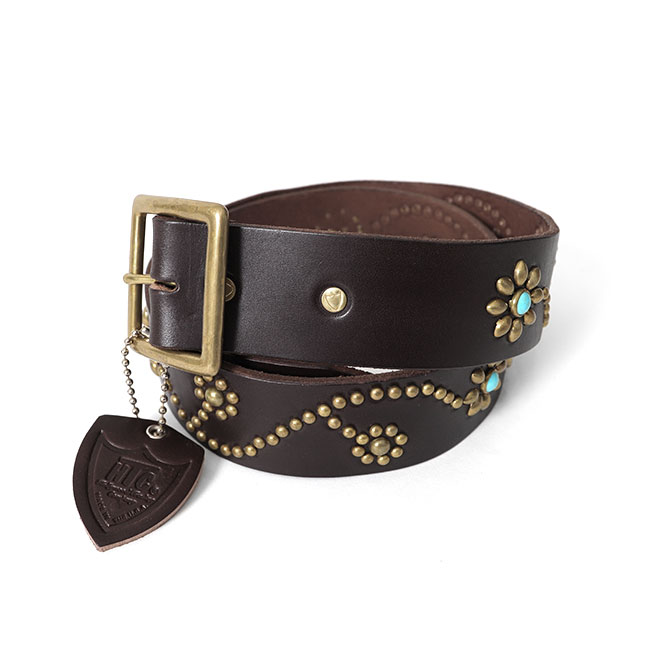 HTC エイチティーシー フラワースタッズ レザーベルト 24S 黒 メンズ