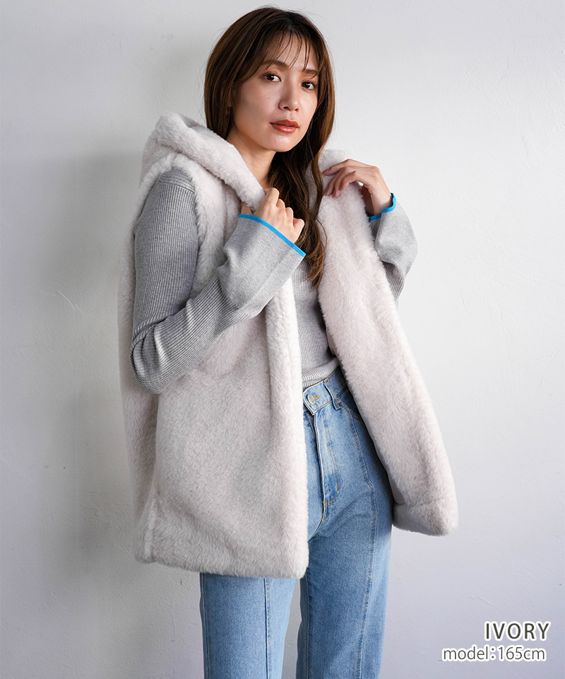 クーポン割 SALE ベスト ジレ フード付き ファーベスト レディース