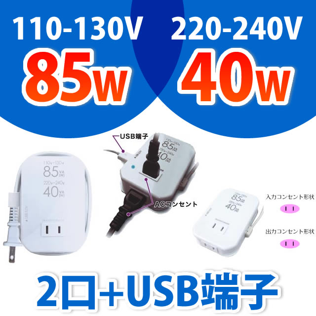 カシムラ 変圧器 ダウントランス 2口+USB端子 NTI-111 保証付 AC110