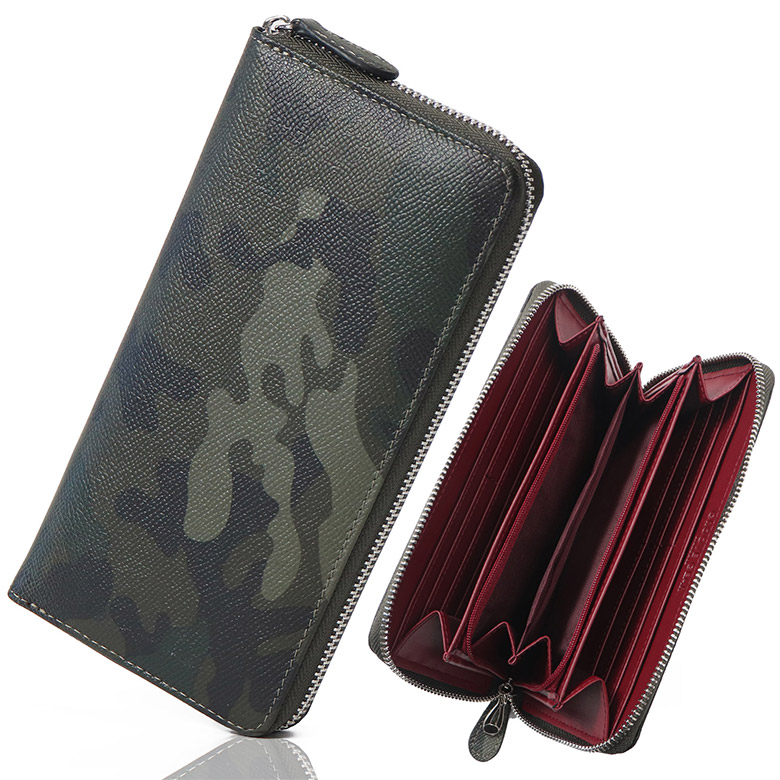 財布 メンズ 長財布 迷彩柄 カモフラージュ 迷彩 本革 革 牛革 大容量