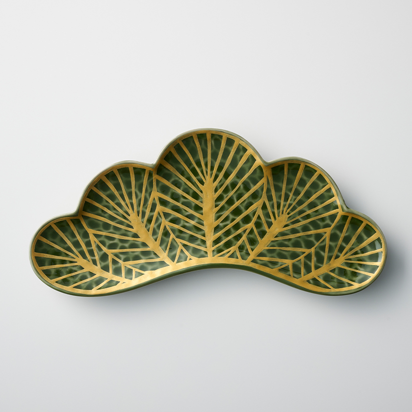 錦茶緑金松葉型 前菜皿 25cm 幸楽窯 有田焼 // 和食器 食器 陶磁器 長