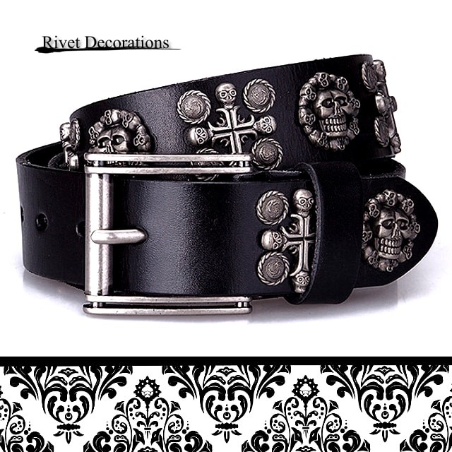 送料無料!】スカルヘッドリベットアンドクロスジェニュインレザー