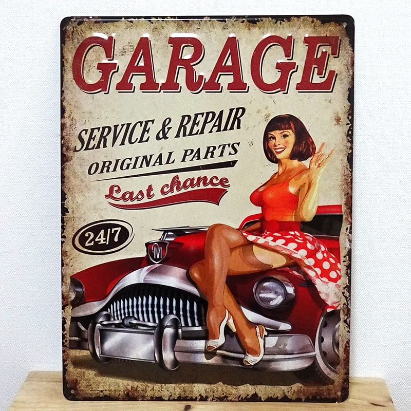 Garage（ガラージ） ブリキ看板 セクシー ヴィンテージカー
