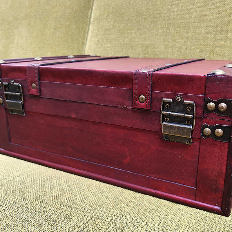 大容量 収納 アンシエントトランク 2個セット 木製 レザー レッド