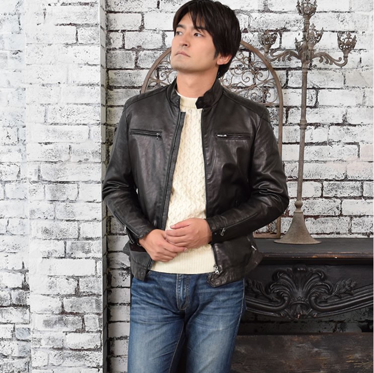 イタリア製 本革 ラム レザー メンズ ライダース ジャケット 本皮