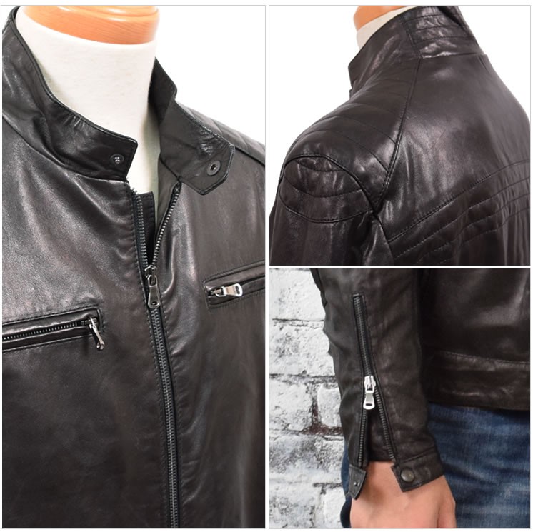 イタリア製 本革 ラム レザー メンズ ライダース ジャケット 本皮
