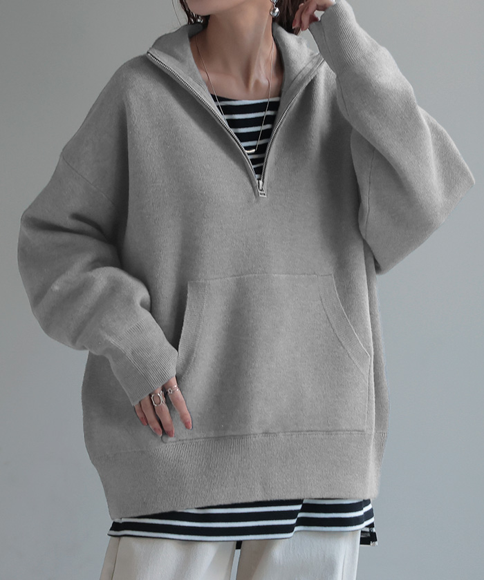 HUG.U（ハグユー） ニット ジャスト丈 ハーフジップ レディース