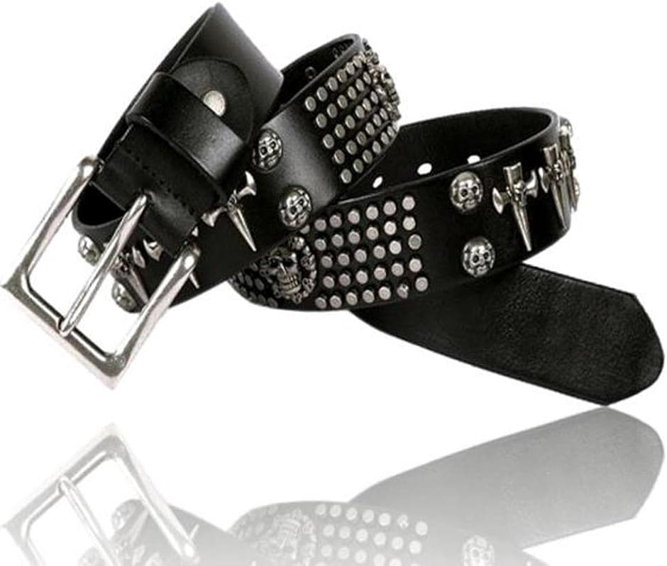ベルト メンズ 本革 スカル クロス 十字架 ドクロ スタッズ 鋲 レザー