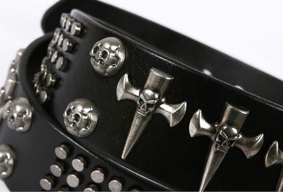 ベルト メンズ 本革 スカル クロス 十字架 ドクロ スタッズ 鋲 レザー