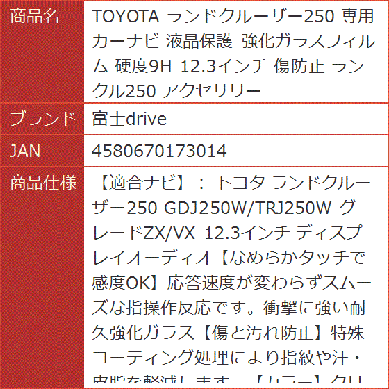 TOYOTA ランドクルーザー250 専用 カーナビ 液晶保護 強化ガラス
