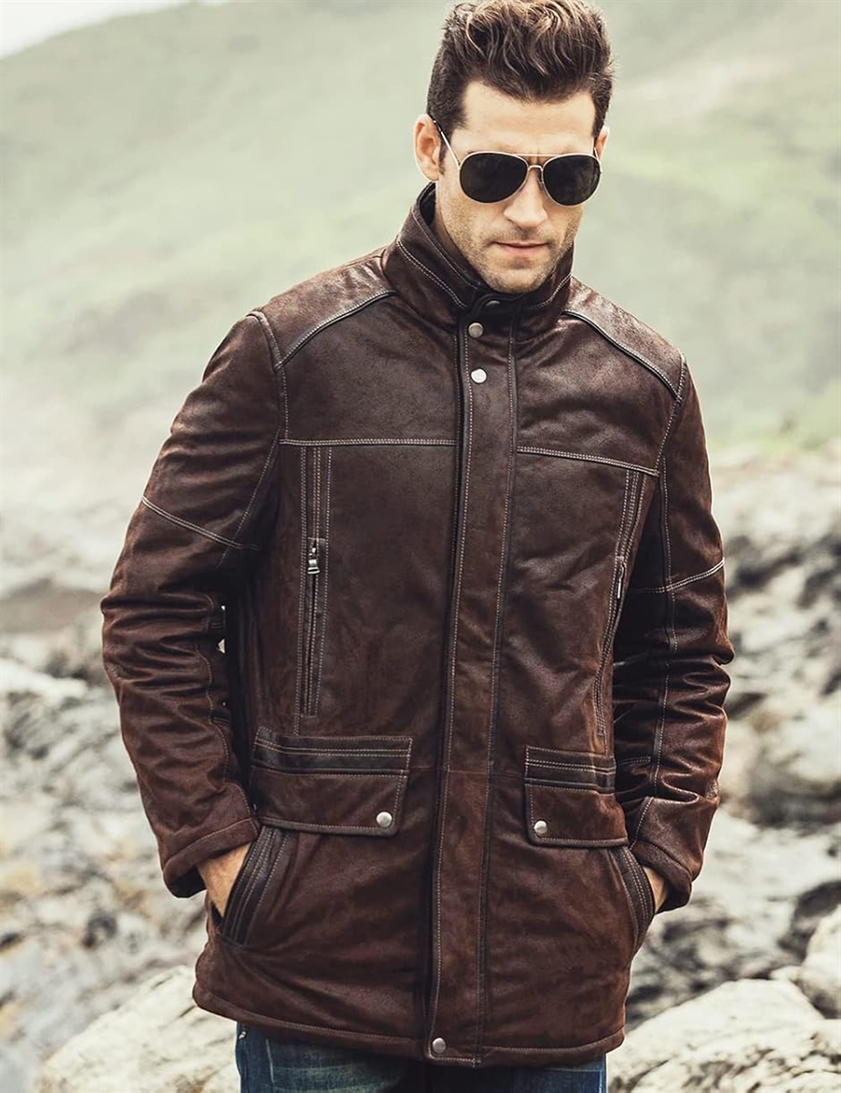 メンズ 本革レザージャケット スタンディングカラー アウトドアコート