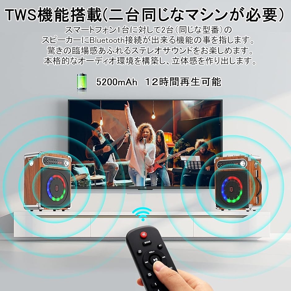 スピーカーセット 拡声器 ワイヤレスマイク2本 Bluetooth 5.0対応 高