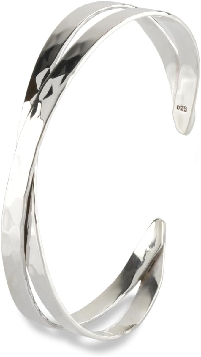 スターリング シルバー 925 ブレスレット シンプル 槌目 バングル