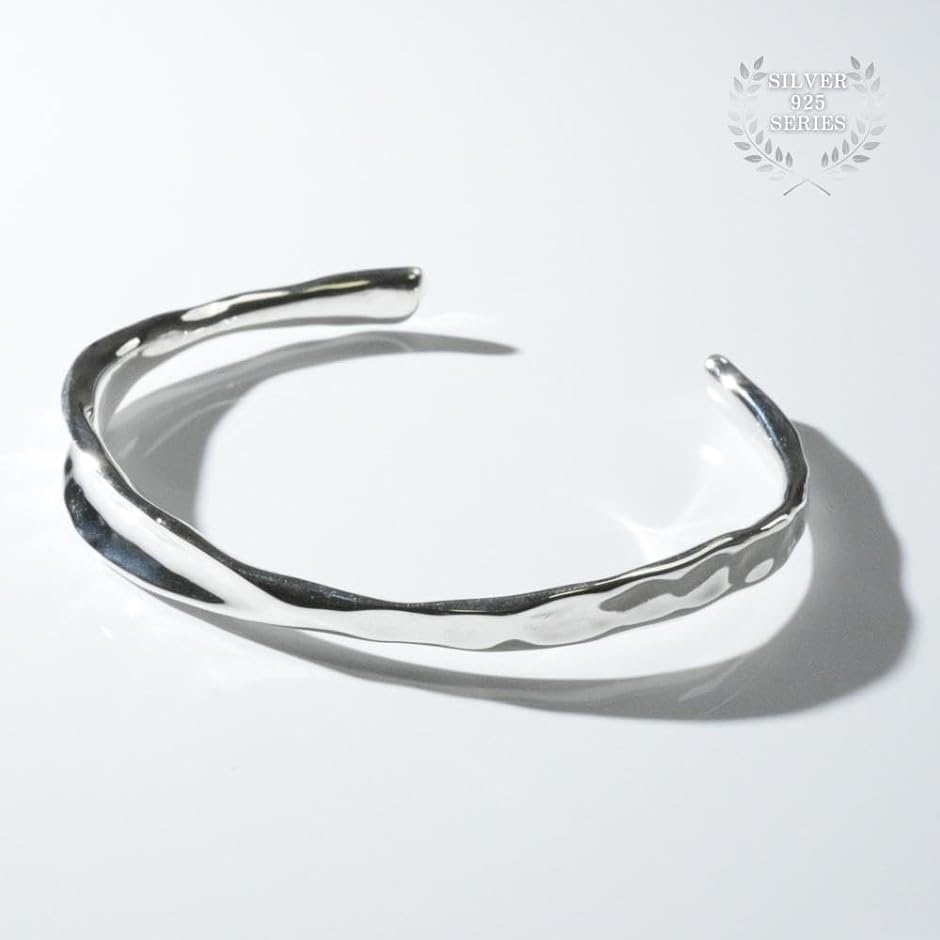 メンズ バングル シルバー ブレスレット 925 シンプル 槌目 アシメ