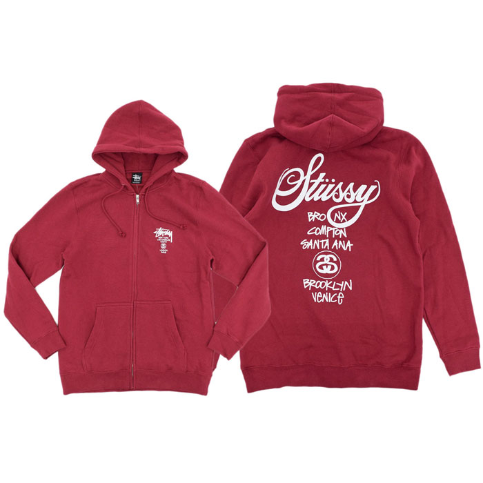 STUSSY（ステューシー） パーカー ジップアップ World Tour ( stussy