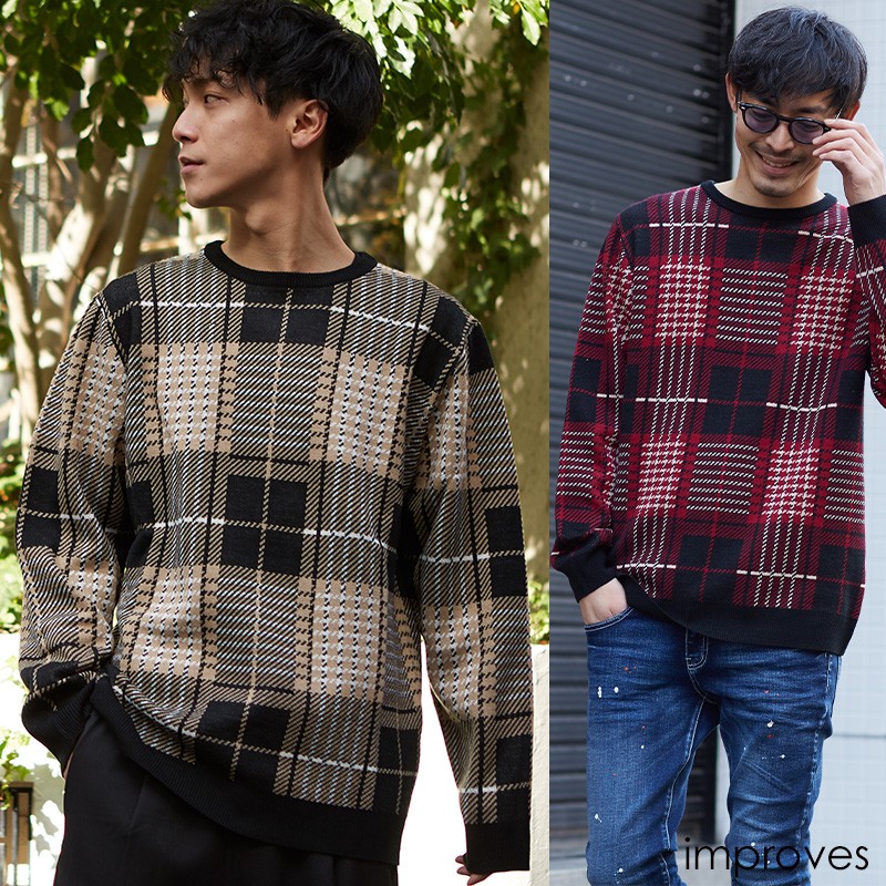 improves（インプローブス） ニット メンズ セーター チェック柄 長袖