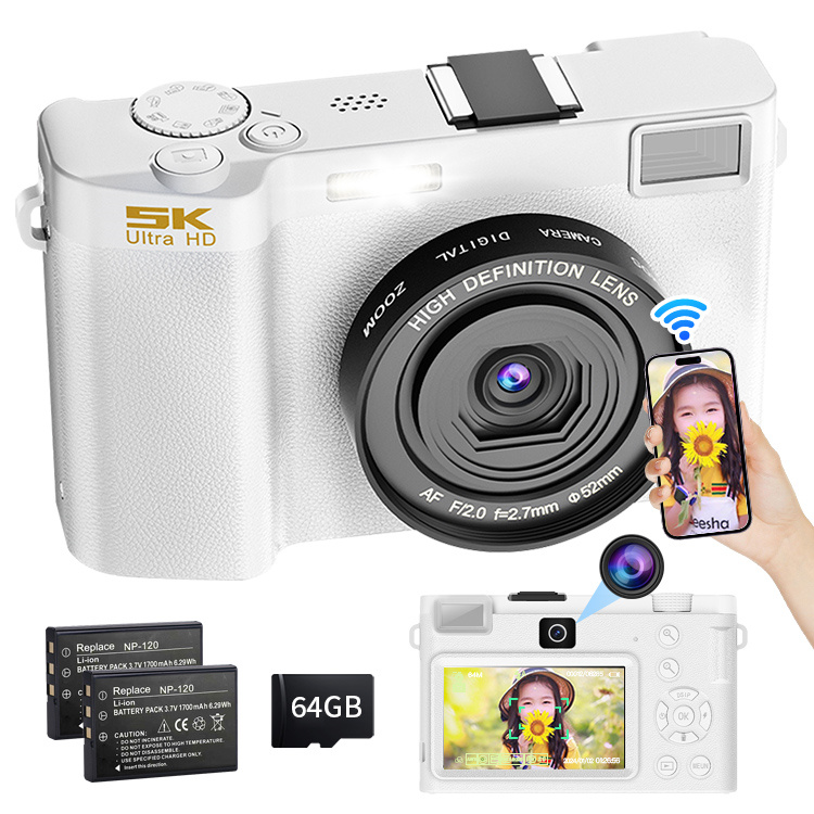デジタルカメラ デジカメ 日本製チップ 5K WiFi機能 64GBマイクロSD