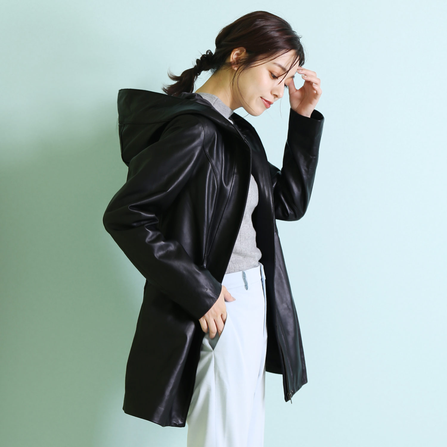 sankyo shokai（三京商会） レザーコート レディース フード付 ラム