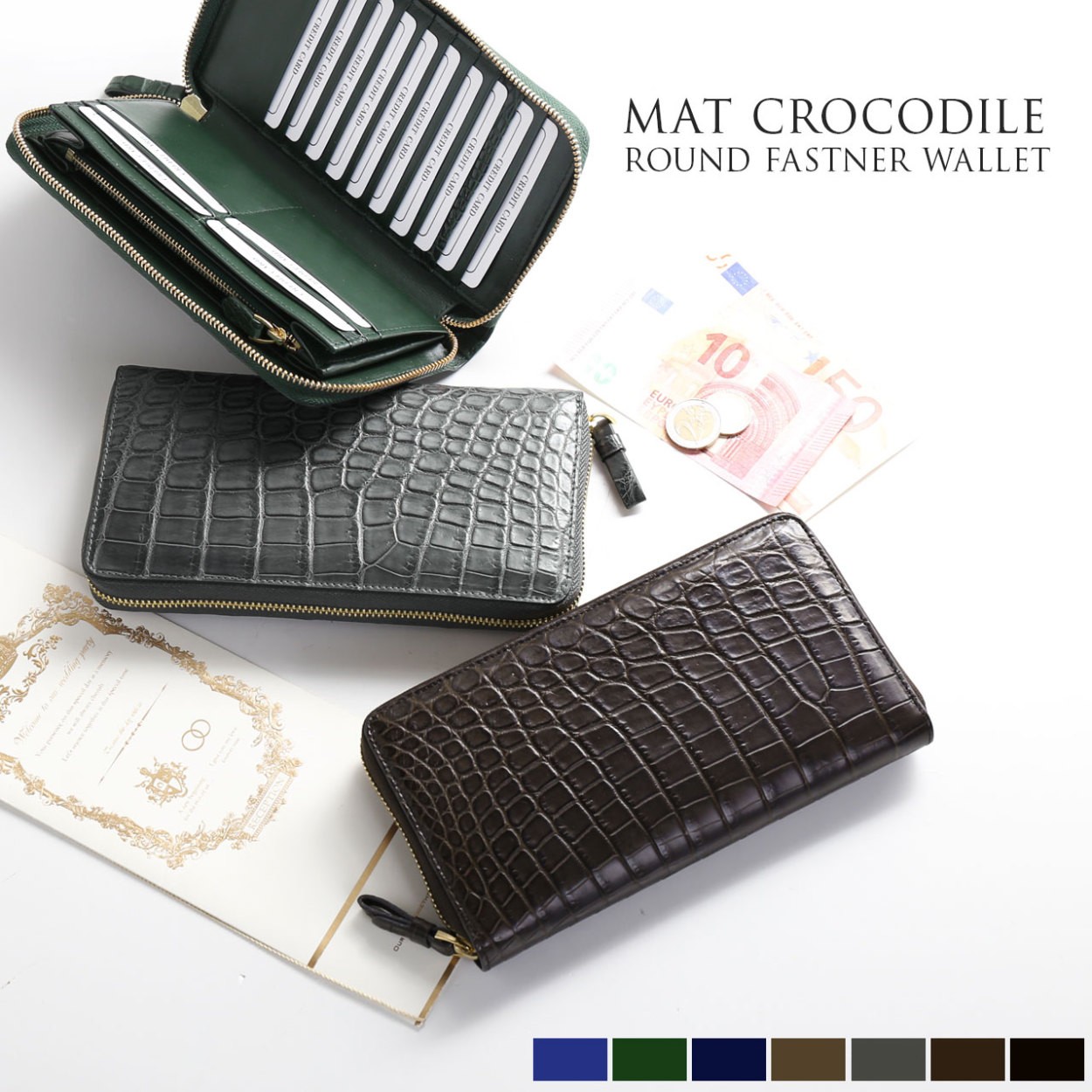 sankyo shokai（三京商会） クロコダイル 長財布 手帳型 マット加工