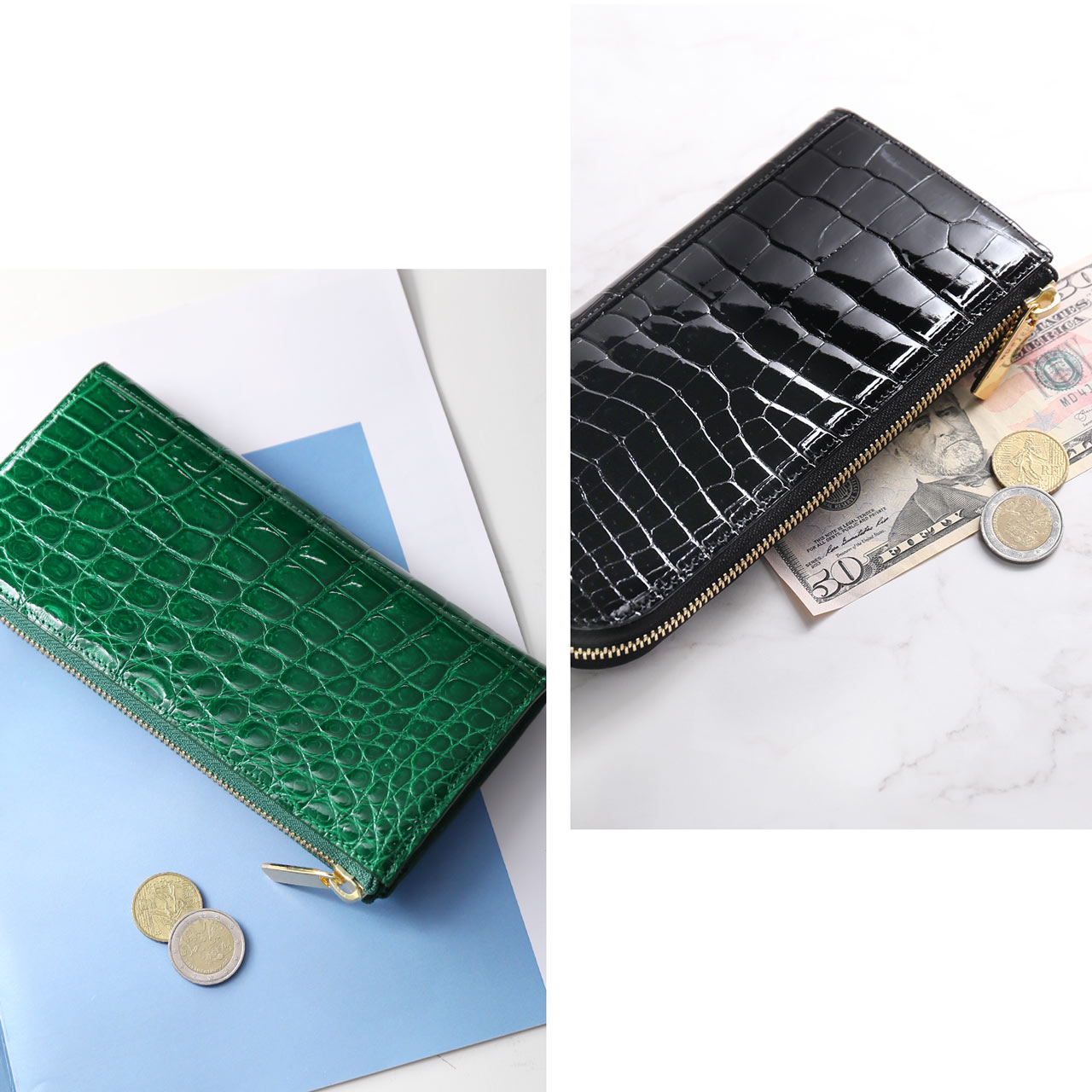 HALEINE（アレンヌ） ＜爆買＞クロコダイル 長財布 メンズ 日本製 L字