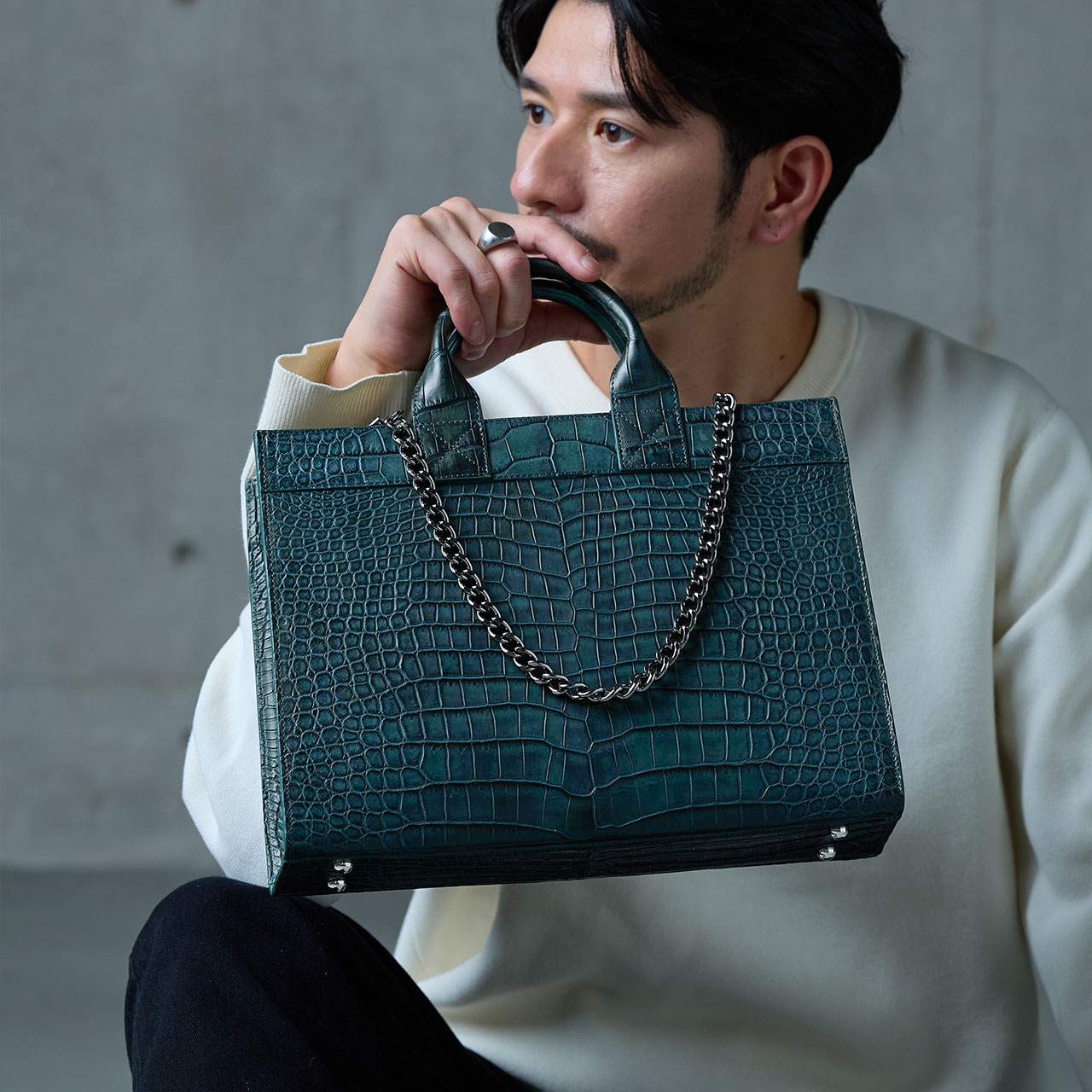 sankyo shokai（三京商会） スモール クロコダイル メンズ トート