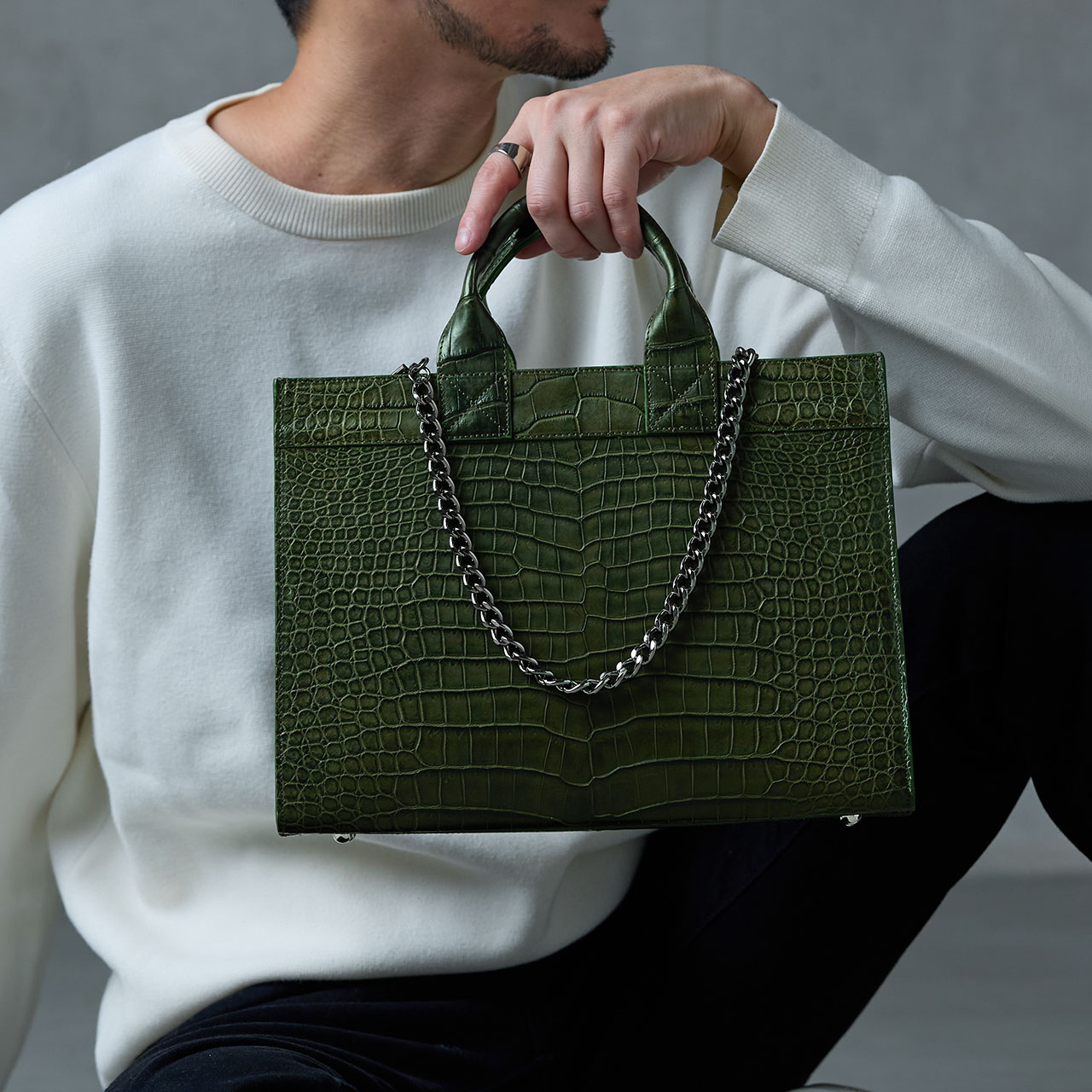 sankyo shokai（三京商会） スモール クロコダイル メンズ トート