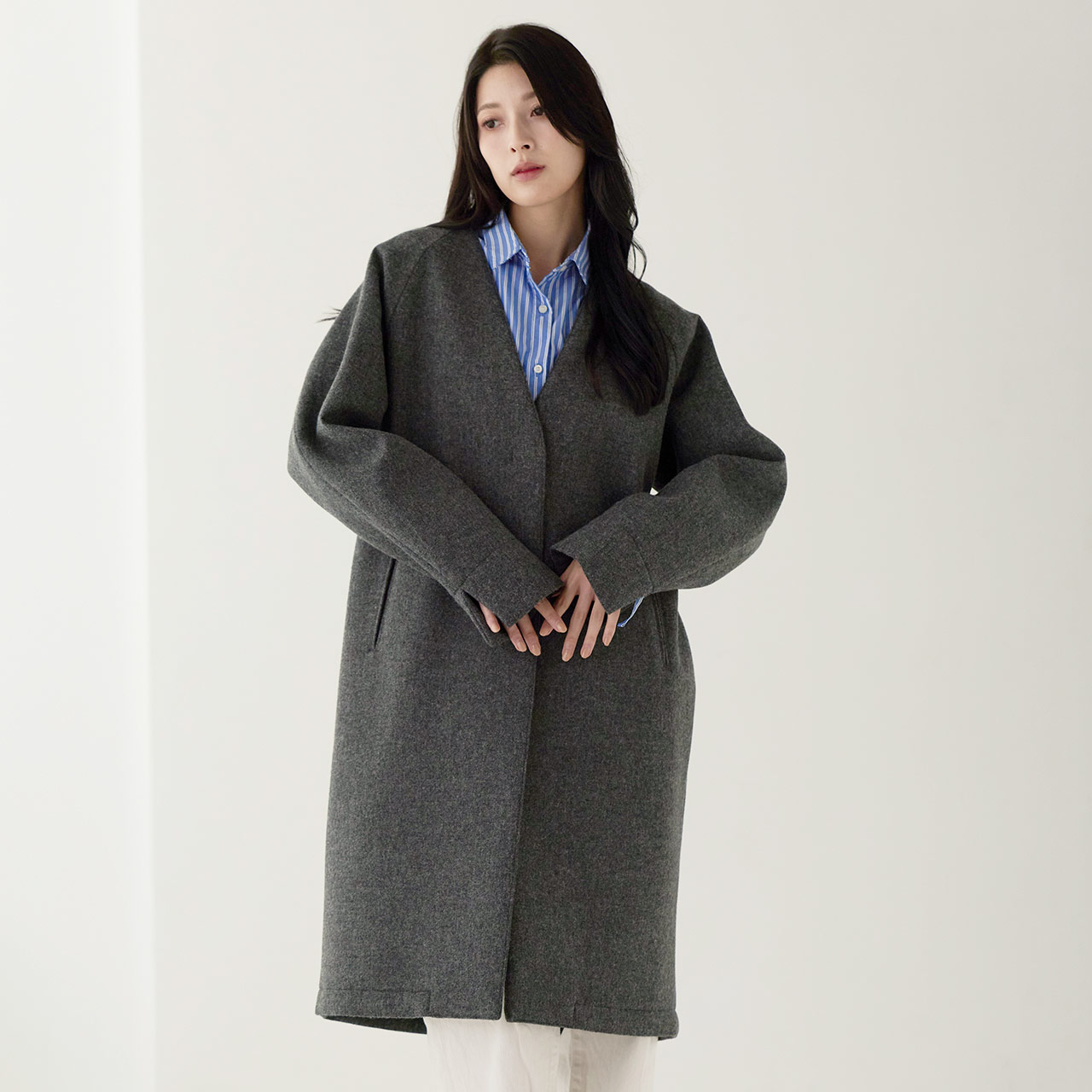 HALEINE（アレンヌ） ＜爆買＞ノーカラーコート レディース ウール