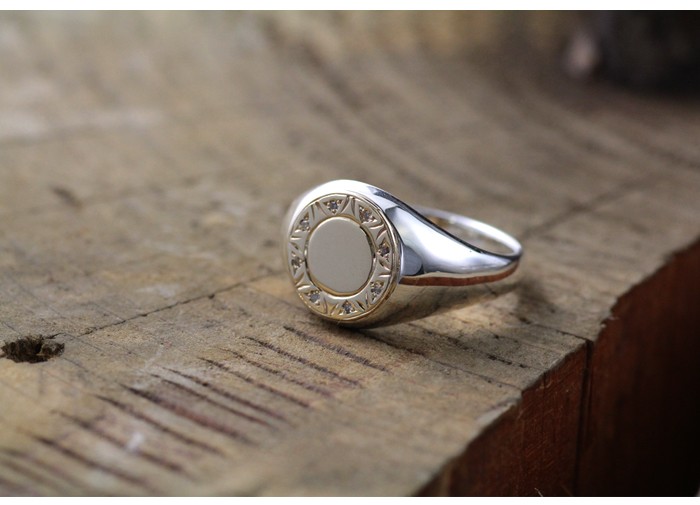 リング ピンキーリング メンズ 指輪 印台 ダイヤモンド シルバー925 金