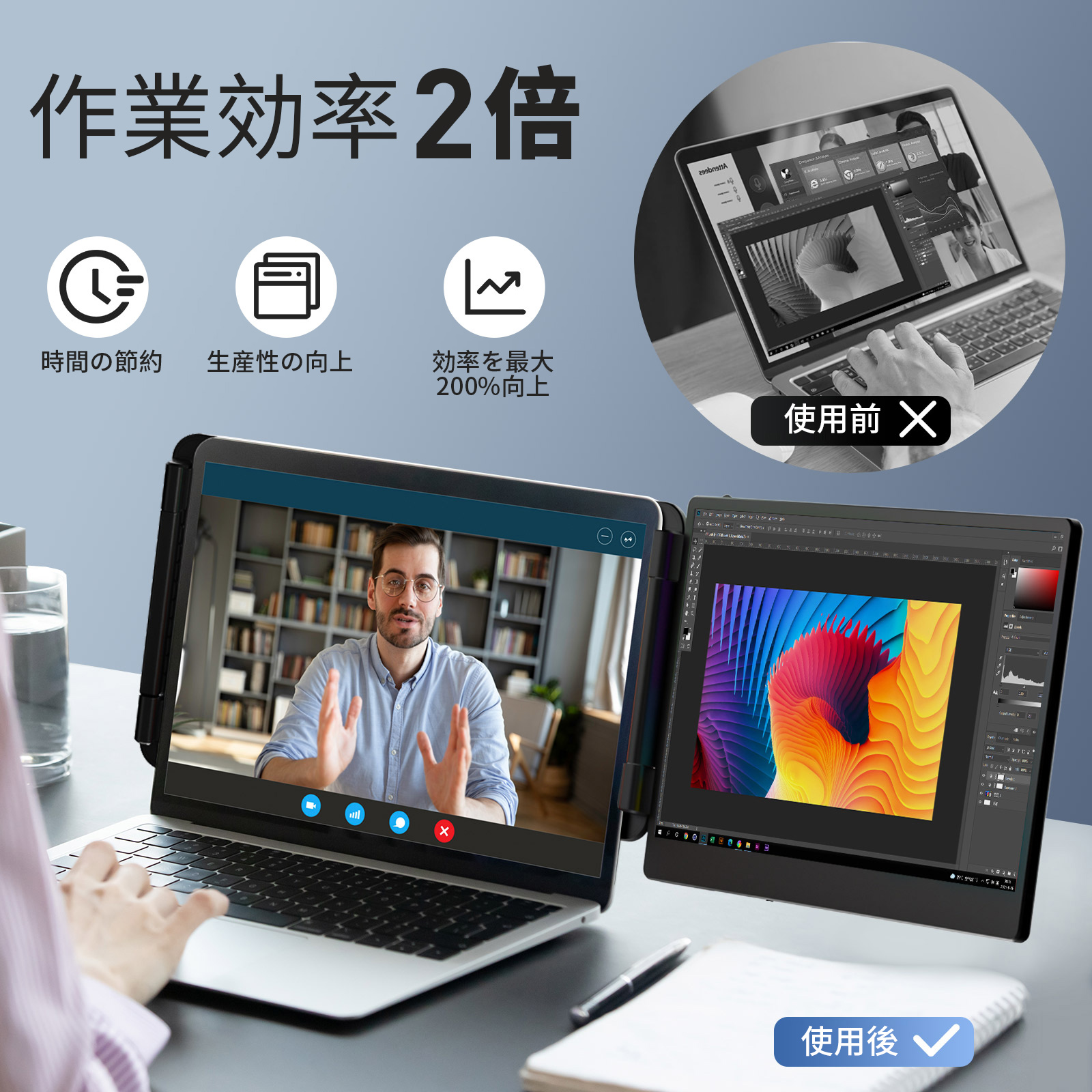 デュアルモニター モバイルモニター 14インチ ディスプレイ