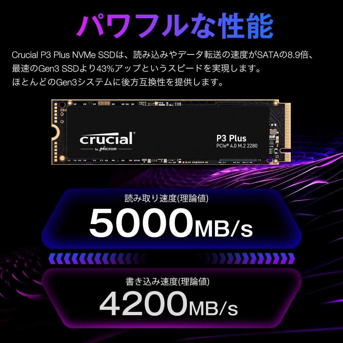 crucial（クルーシャル） 2TB P3 Plus NVMe PCIe Gen4x4 SSD M.2 2280