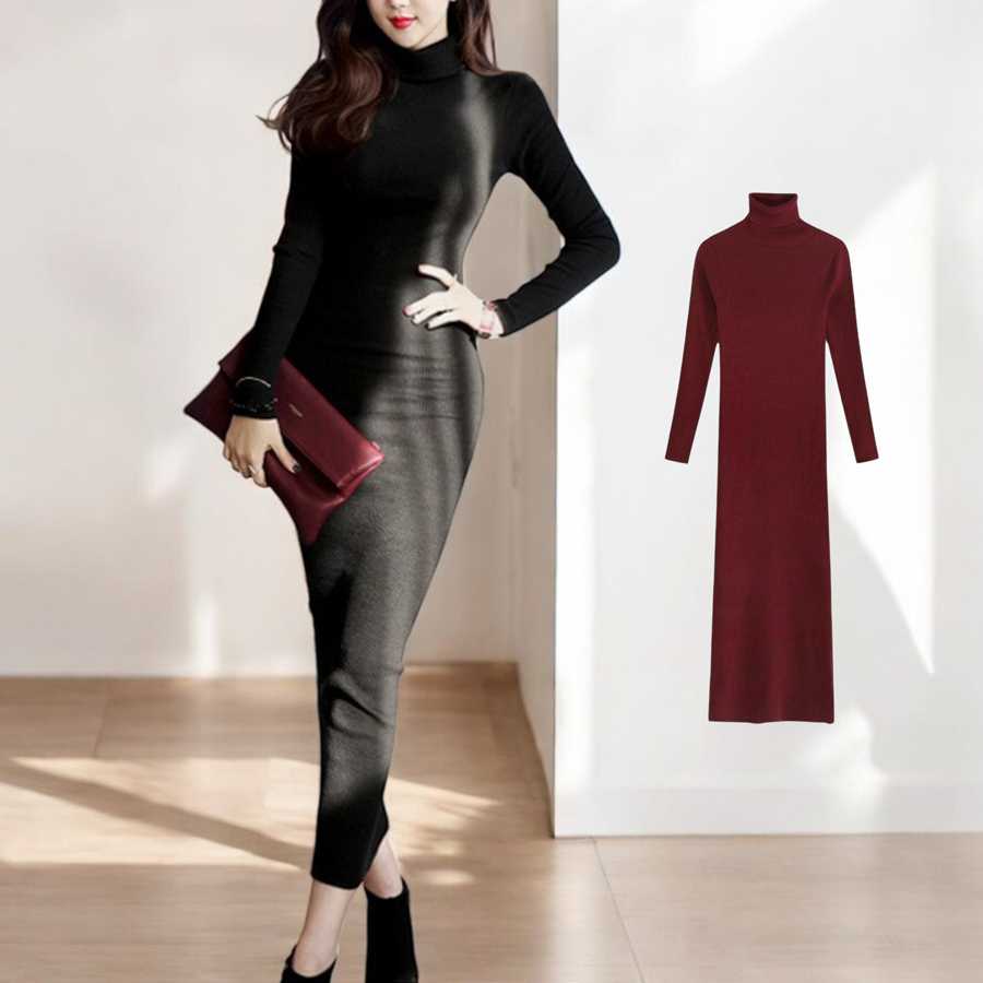 ニットワンピース レディース タートルネック ハイネック ロング