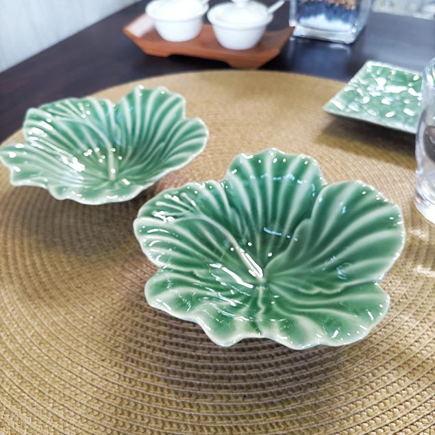 ジェンガラケラミック 小鉢セット ハイビスカス 2枚1セット 白 青緑