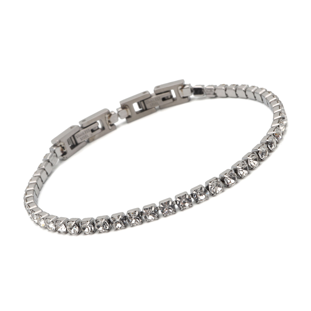 テニスチェーンブレスレット 長さ調整可 ステンレス ジルコニア テニス