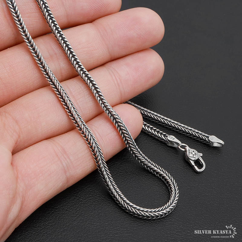 シルバー925 フォックステールチェーン ネックレス 幅3mm 60cm
