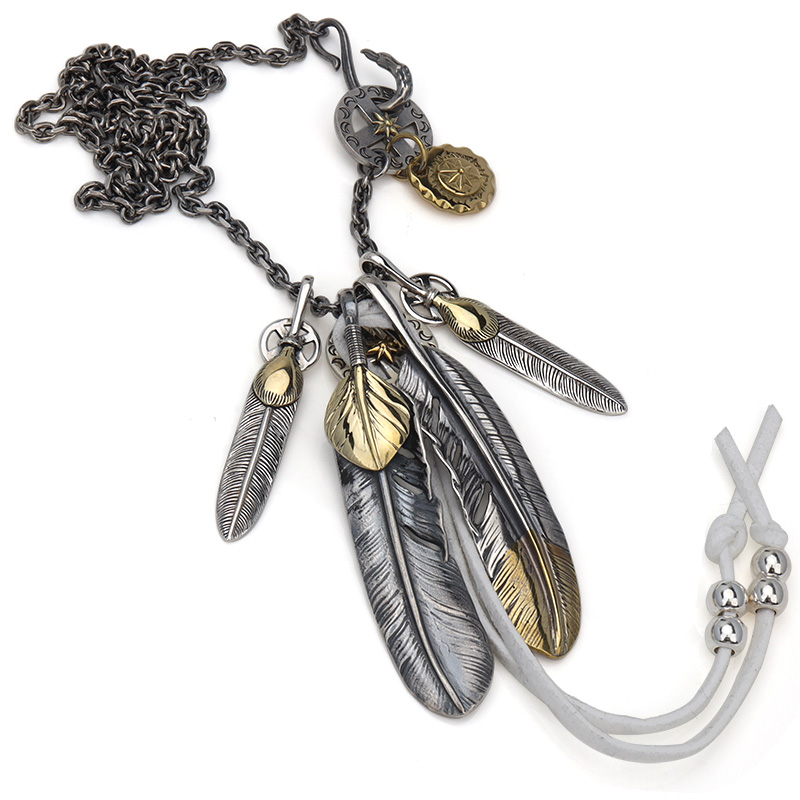 シルバー925素材 フェザーネックレス 4枚 羽根 ペンダント シルバー