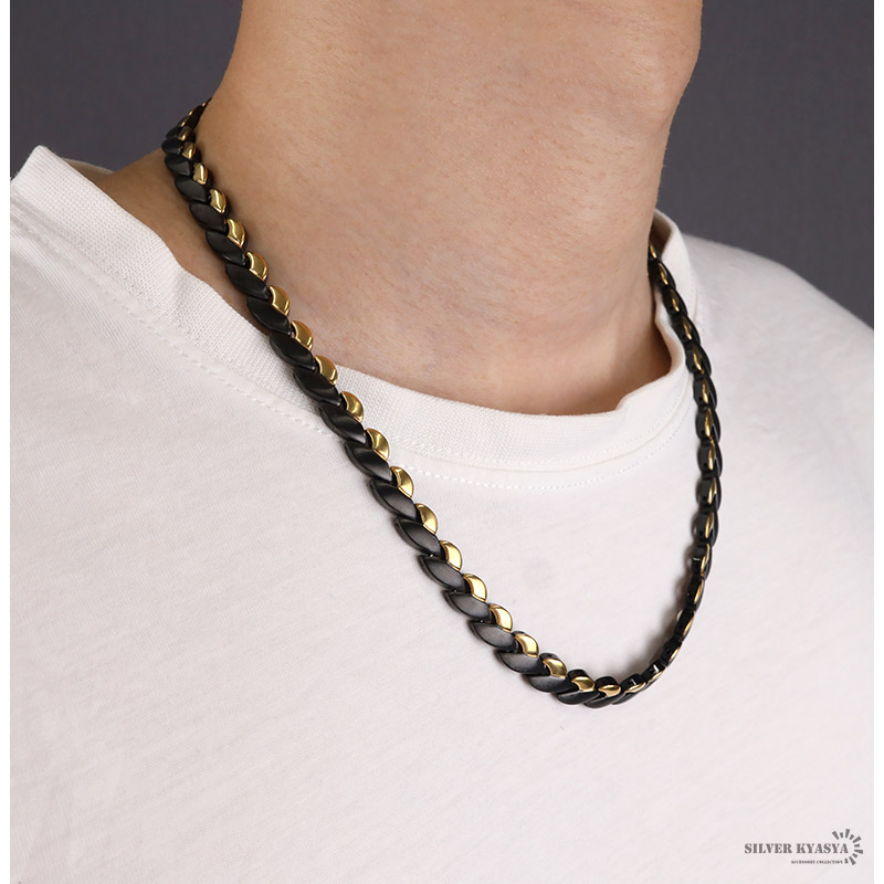 磁気ネックレス チタン ビーズ ip gold black ゴールド ブラック 磁力