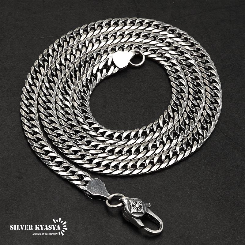 シルバー925 チェーンネックレス メンズ 6面カット ダブル喜平チェーン