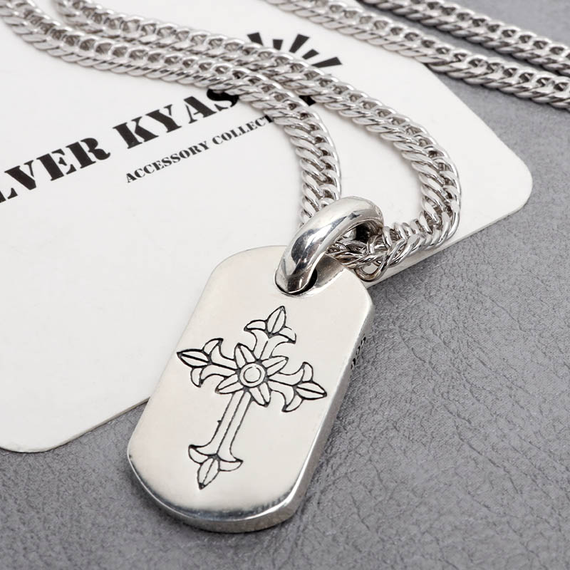 シルバー925 クロスネックレス ドッグタグネックレス ダブル喜平
