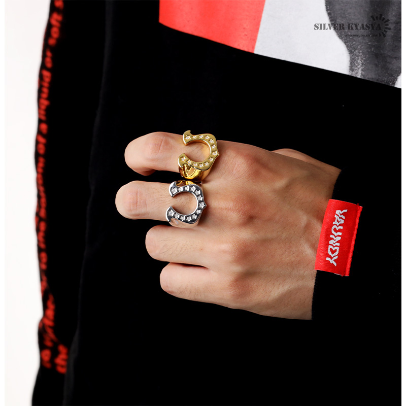 ホースシューリング 馬蹄リング 18KGP ゴールド シルバー CZ スター 星