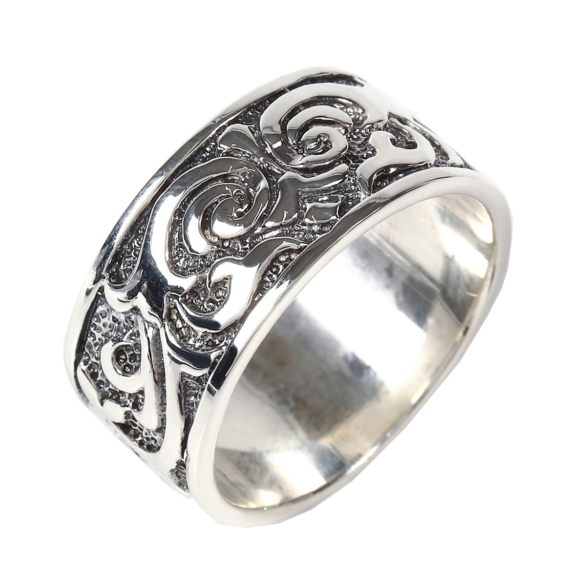 リング シルバー925 燻し加工 彫り 模様 太め 指輪 メンズ ユニ