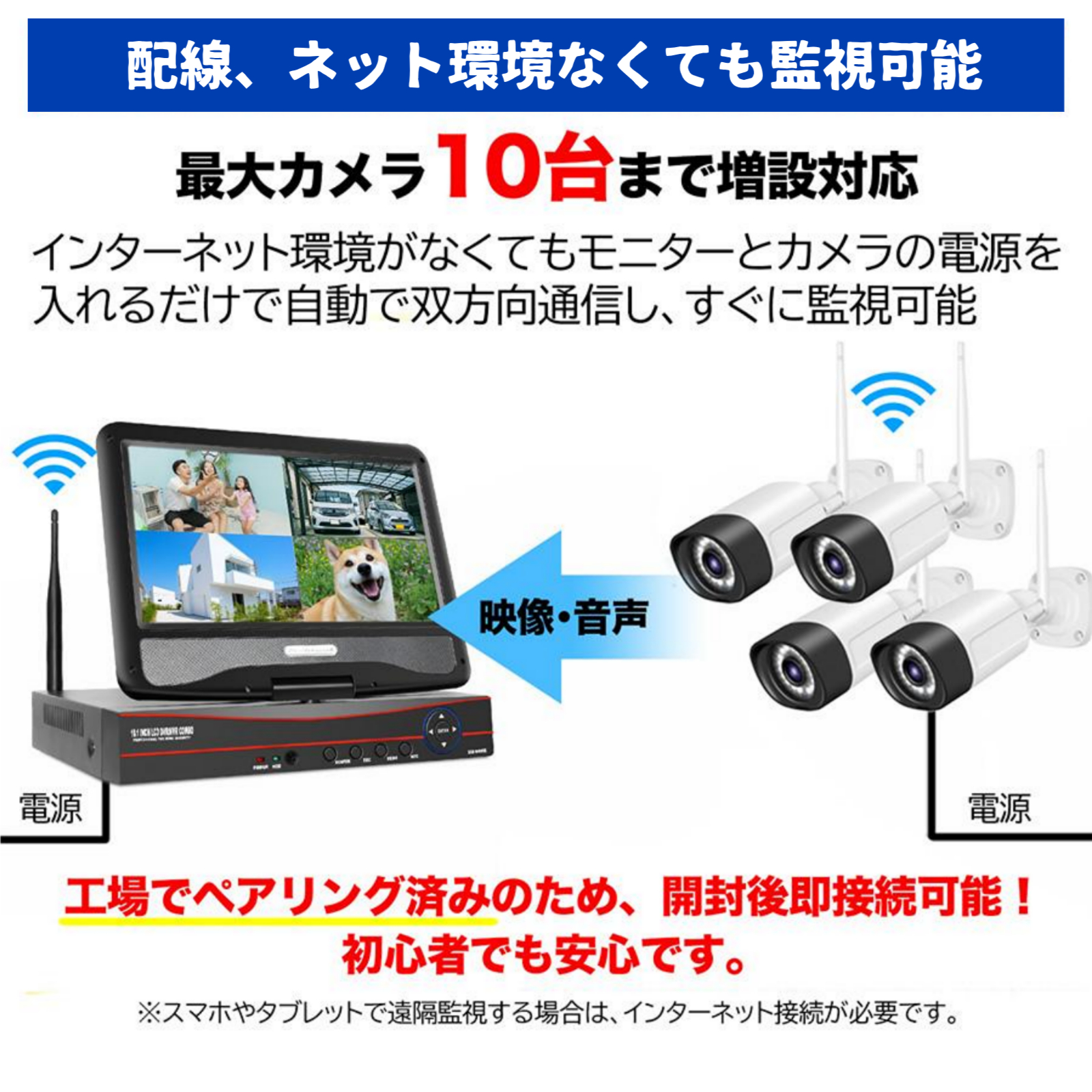 アキバガジェット 防犯カメラ 屋外 wifi 家庭用 セ ット ワイヤレス
