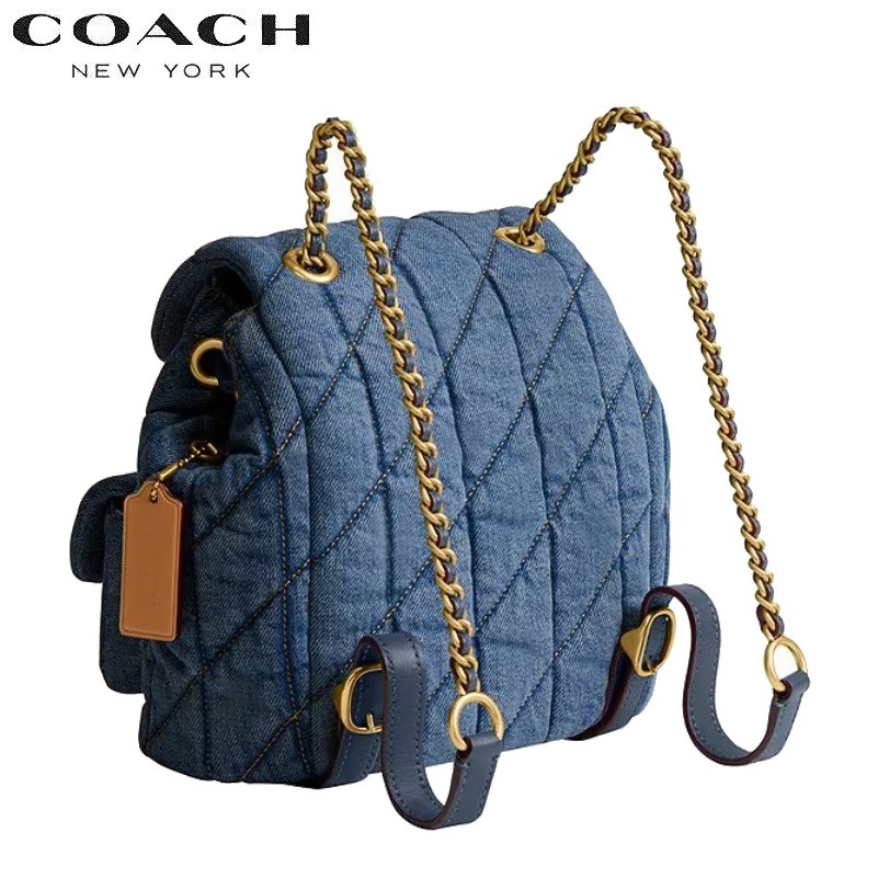 新品COACH コーチスプリントスリムバッグデニムリュックバッグ男女兼用