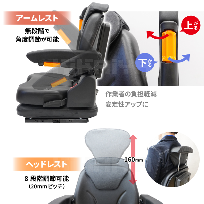 KIKAIYA（キカイヤ） フォークリフトシート アームレスト ヘッドレスト